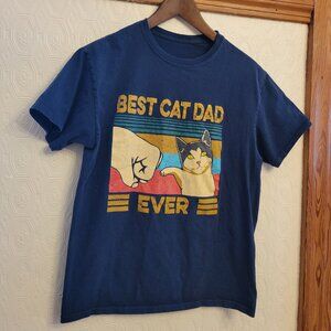 "Best Cat Dad Ever" Graphic Tee — Navy Blue — Retro Vintage Style